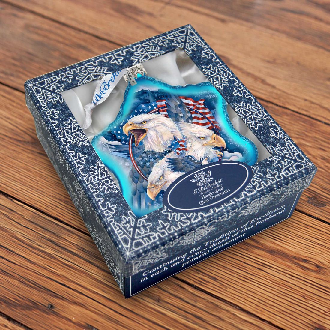 Allegiance Patriotic Eagles Glass Ornament by J. Bergsma - American Christmas Decor - 754-730-JB