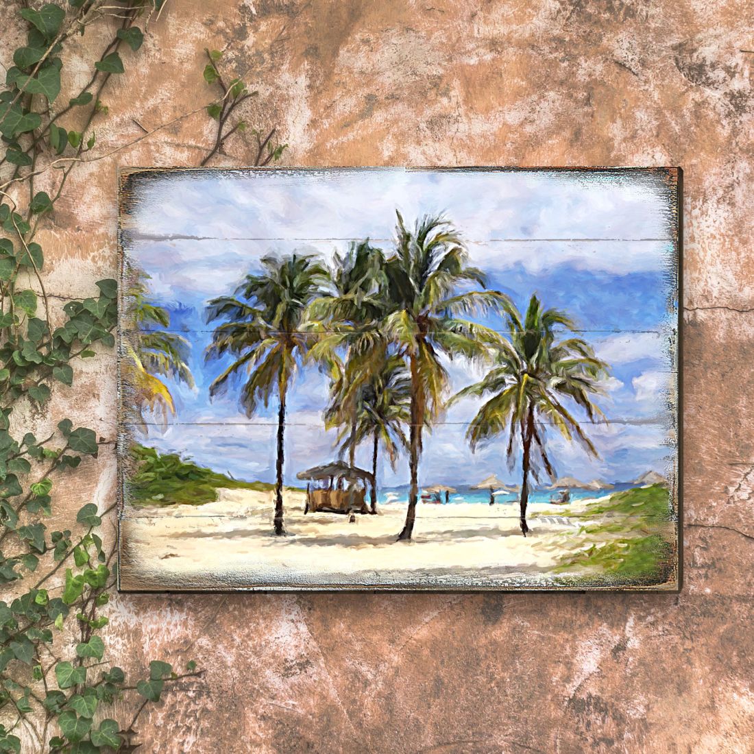 Sowder Palm Trees Beach Wood Wooden Coastal Wall Art by Nature Wonders - Coastal Sea-Life Decor - 95258B