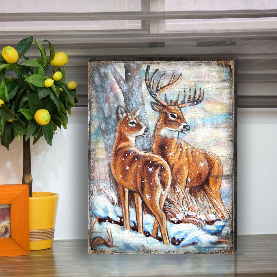 Schmid Deer's Art Wooden Wall Art by Nature Wonders - Nature Wildlife Decor  - 95212B