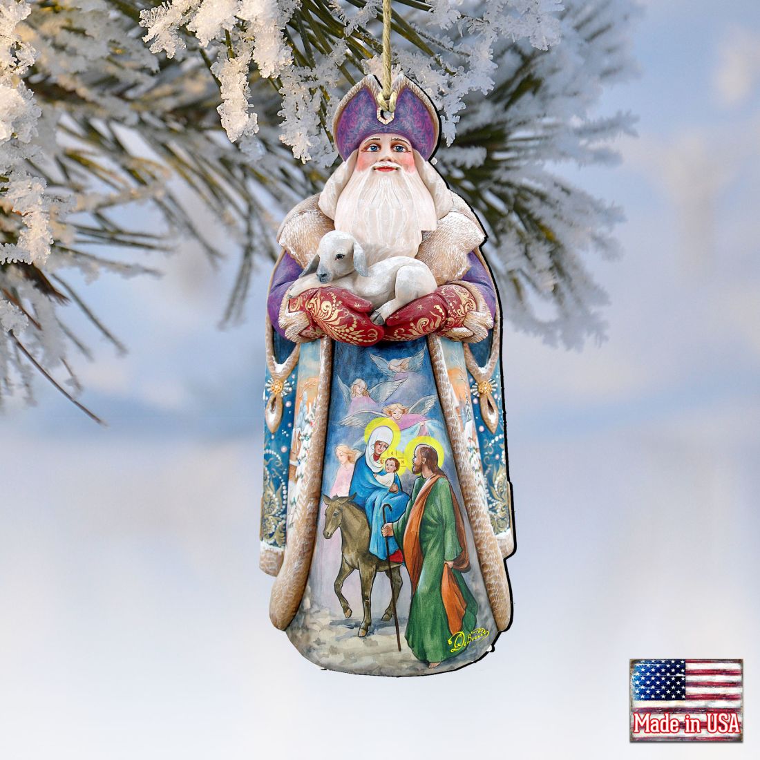 Santa and the Guardian Angels Wooden Ornaments by G. DeBrekht - Christmas Santa Snowman Decor - 811832