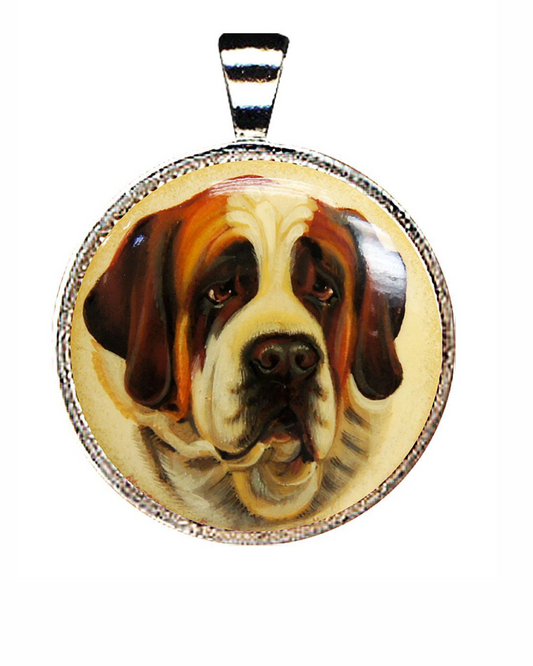 Saint Bernard Dog Silver Plated Mother of Pearl Jewelry Pendant Necklace - 44030D1