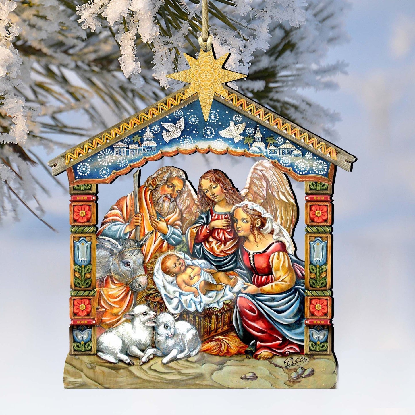 Miracle Nativity Holy Family Wooden Ornaments by G. DeBrekht - Nativity Holiday Decor - 8114031