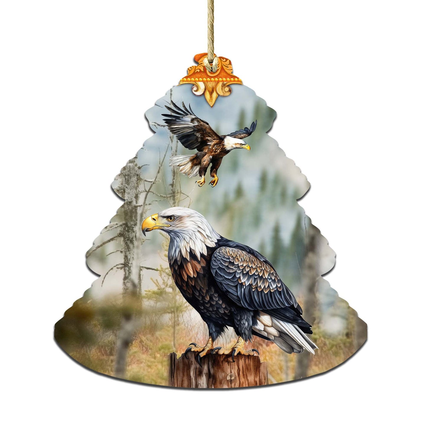 Alaskan Bald Eagles Tree Wooden Ornaments by G.Debrekht - Wildlife Holiday Decor - 870006