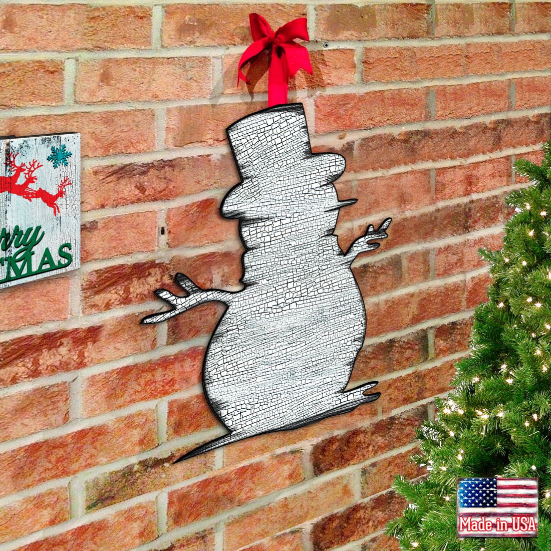 Rustic Happy Snowman Door Decor - Christmas Santa Snowman Decor - 8198801H