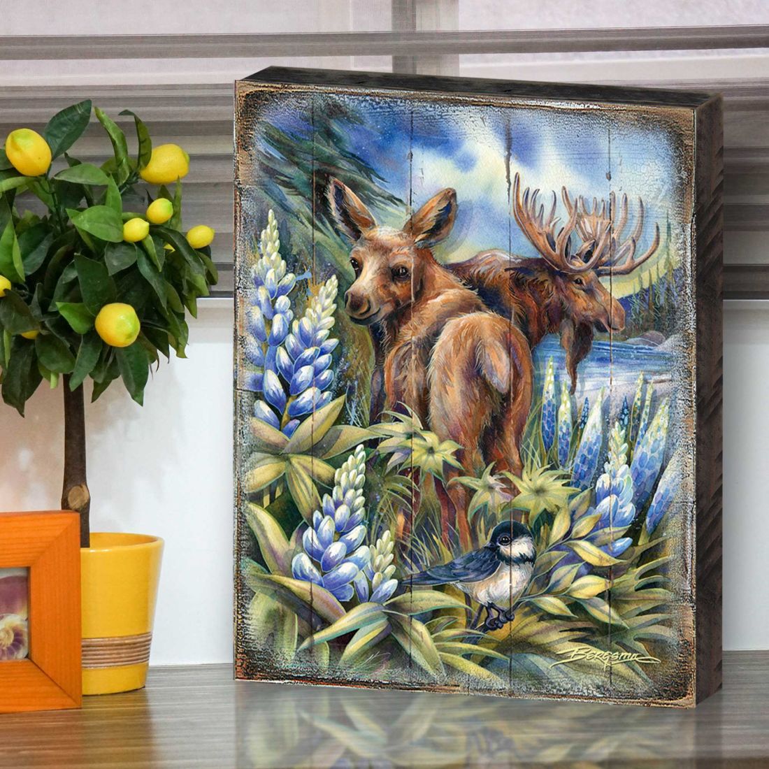 Easily AƒMoosed in Lupine Wooden Wall Art by J. Bergsma - Nature Wildlife Decor  - 8592948BP-JB