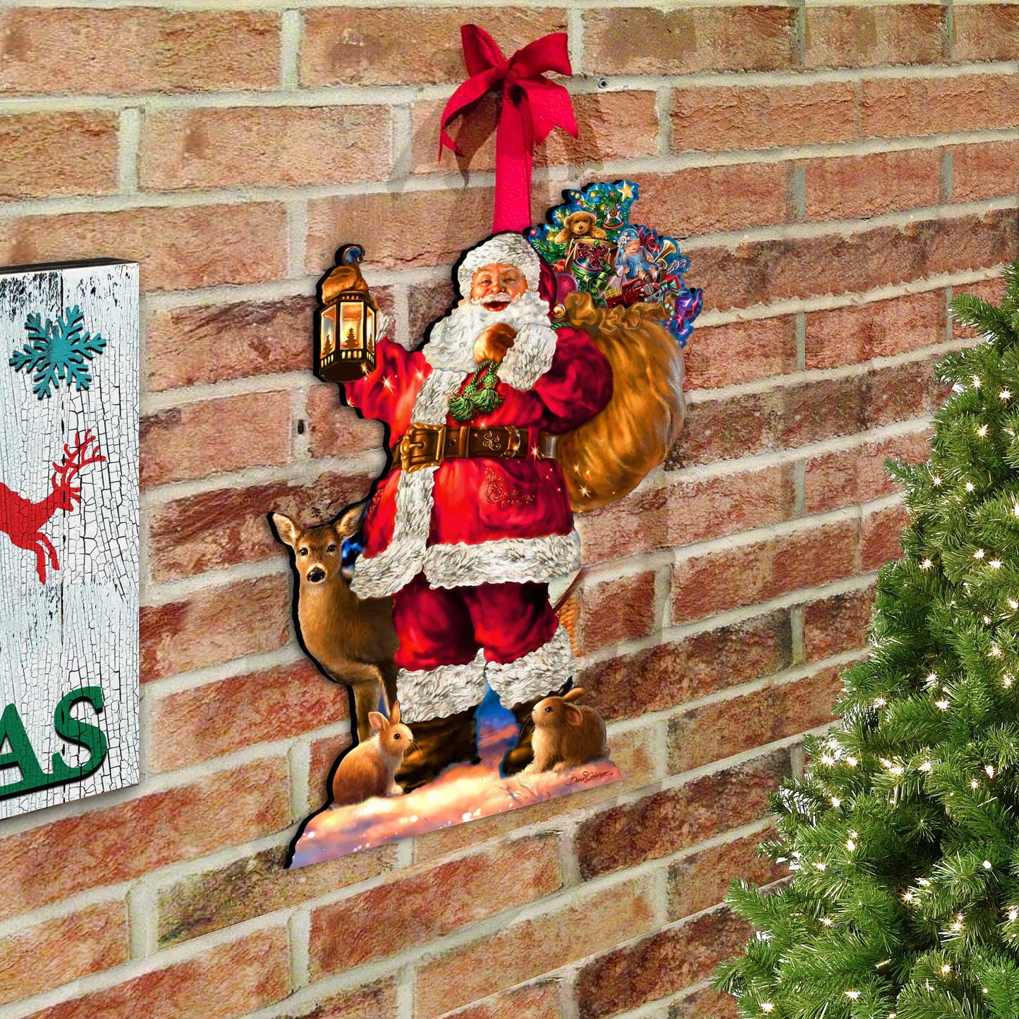 Woodland Santa Wall Door Hanger by D. Gelsinger - Christmas Santa Snowman Decor - 8461028H-1105