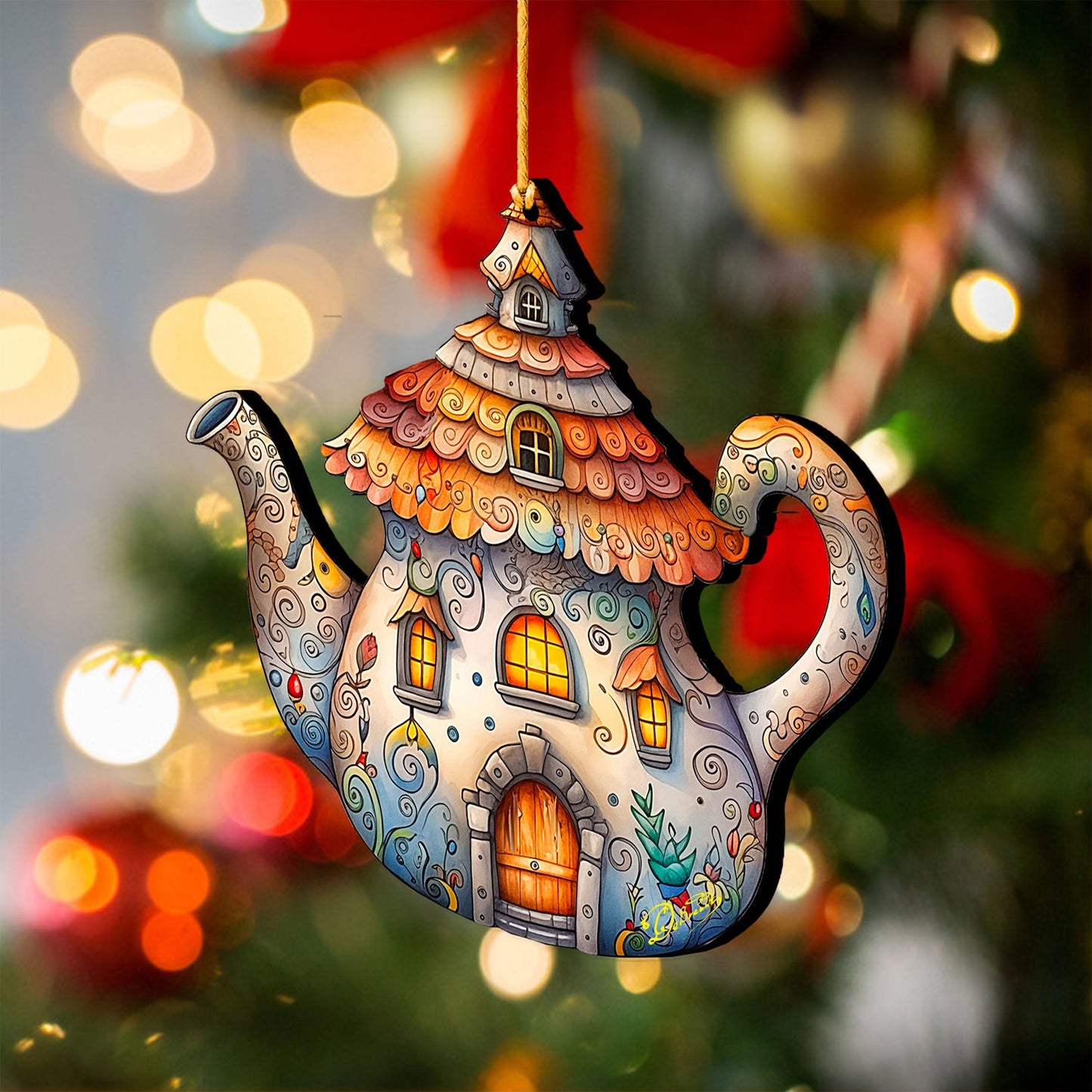 Teapot Decorative Wooden Ornaments by G. Debrekht - Love Family Decor - 8688312