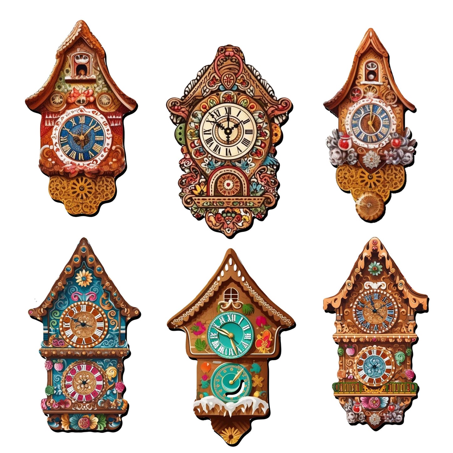 Miniature clock Decorative Wooden Magnets Set of 6 by G. Debrekht - Christmas Decor - 8090020G-S6