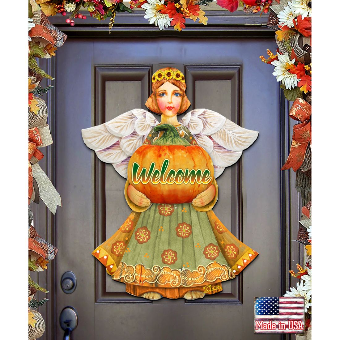 Welcome Fall Angel Halloween Door Decor by G. DeBrekht - Thanksgiving Halloween Decor - 8155232-2H