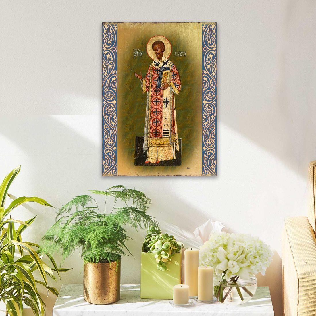 Saint Chrysostom Wooden Gold Plated Religious Christian Sacred Icon - Inspirational Icon Decor - 85054