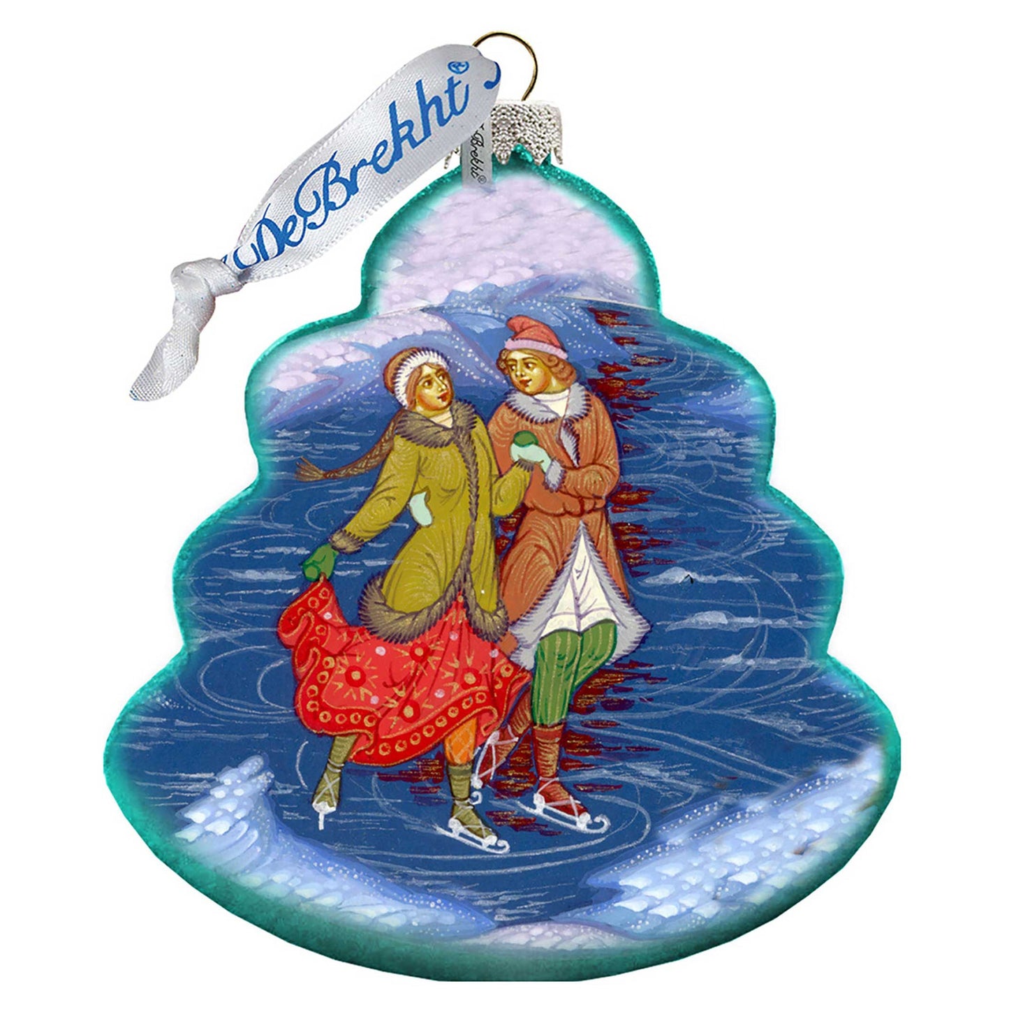 Palekh Skating Couple Glass Ornament by G. DeBrekht - Christmas Decor - 762-022