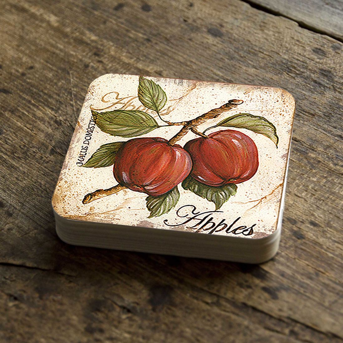 Apples Wooden Cork Coasters Gift Set of 4 by Nature Wonders Nature Wildlife Decor  - 8198633C-S4