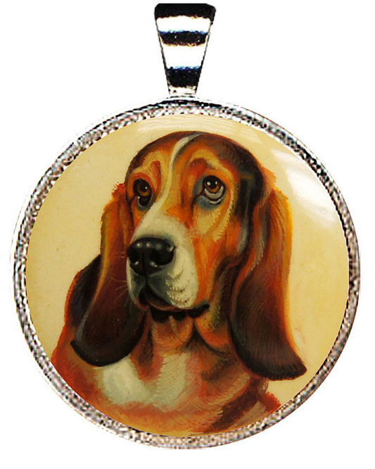 Bassets Hound Silver Plated Mother of Pearl Jewelry Pendant Necklace - 44025O