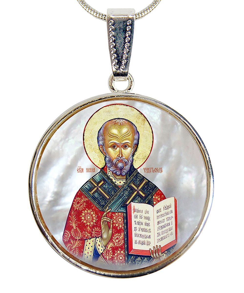 Saint Nicholas Silver Plated Mother of Pearl Necklace - 43021