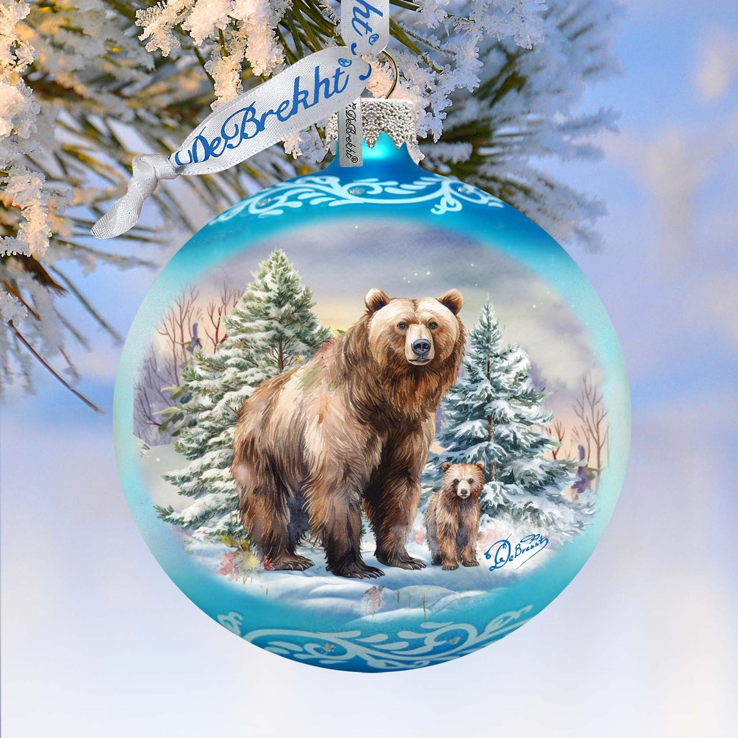 A Love for All Seasons: Grizzly Bears Ball Glass Ornament by G. Debrekht - Wildlife Holiday Decor - 73382