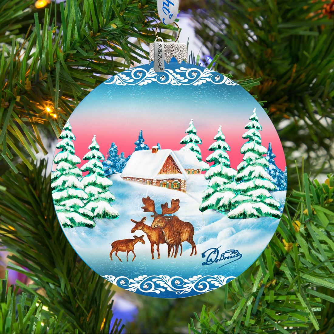 Winter Moose Family Ball Glass Ornament by G. DeBrekht - Wildlife Holiday Decor - 73115