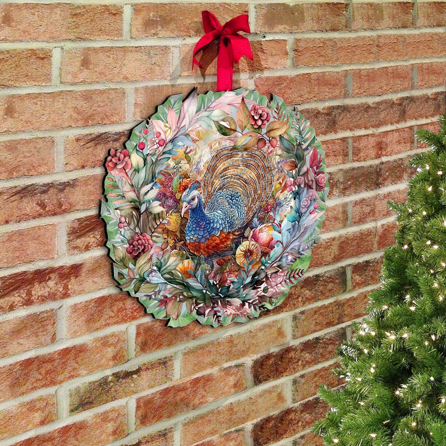 Thanksgiving Turkey Wreath Holiday Door Decor by G. Debrekht - Thanksgiving Decor - 8611083H