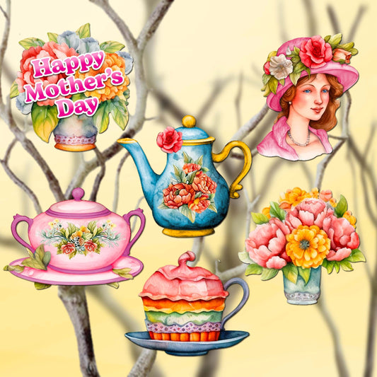 Happy Mother's Day Decorative Wooden Clip-on Ornaments Set of 6 by G. Debrekht - Love Family Decor - 8090059C-S6