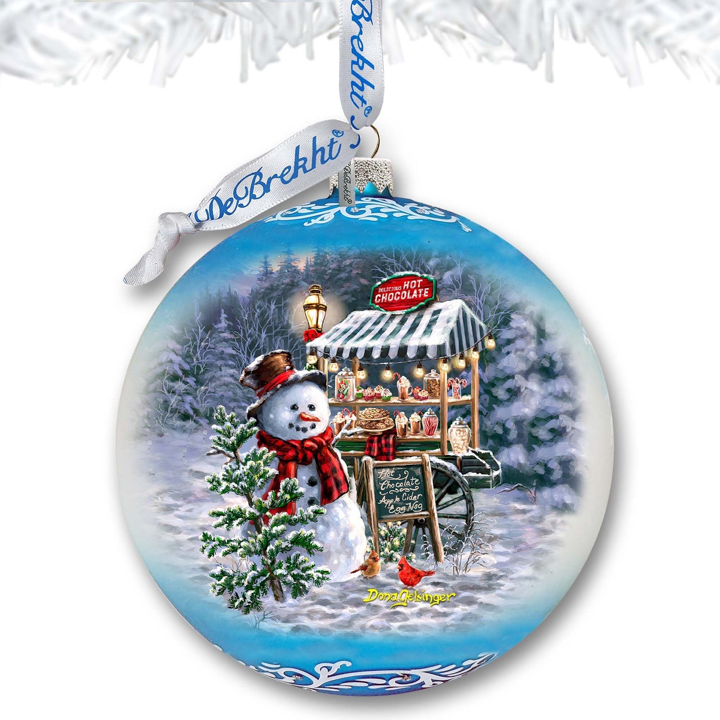 Hot Cocoa Magic - Frosty Fun Lg Glass Ornament by D. Gelsinger - Christmas Santa Snowman Decor - 73935-DG