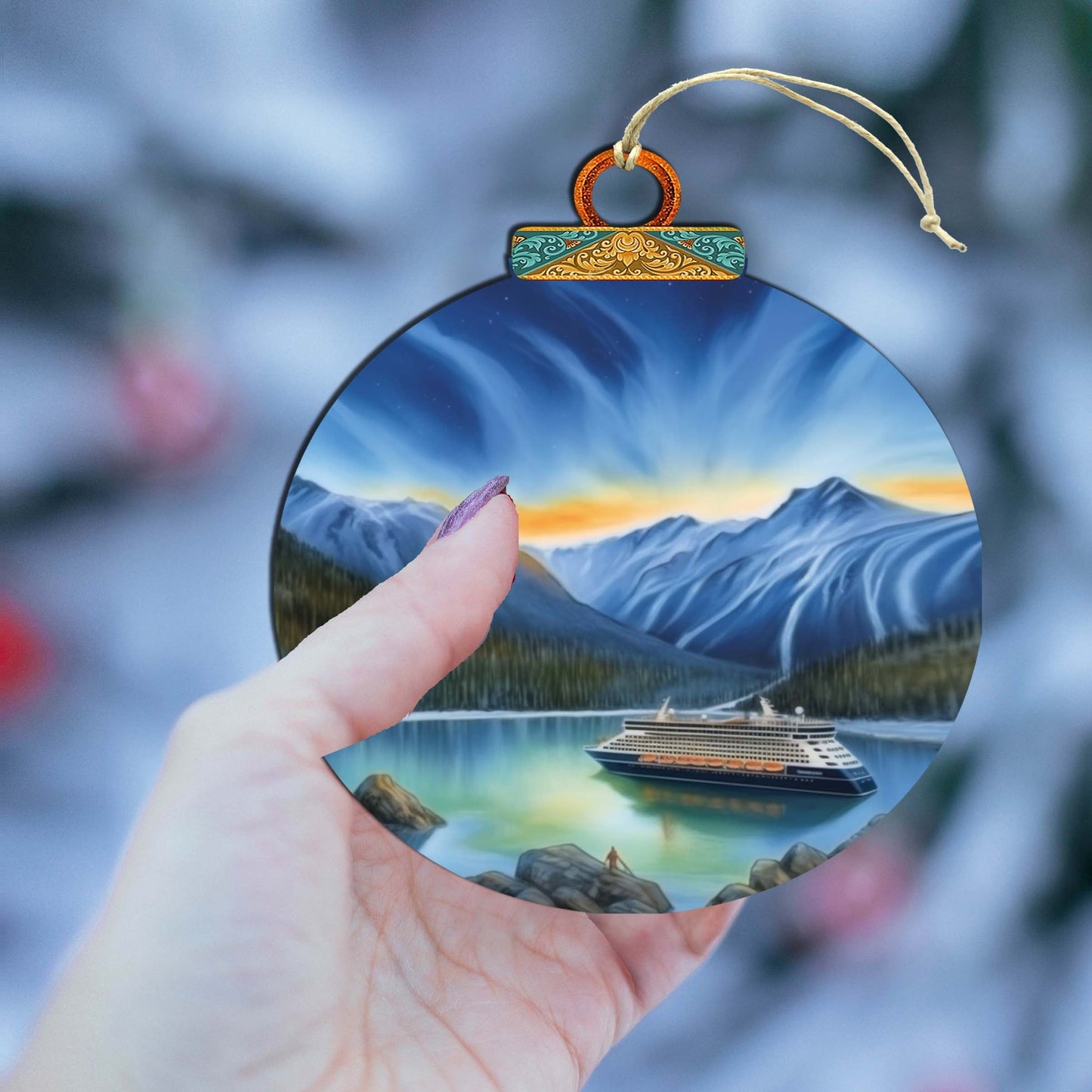 Alaska's Mountain Splendor Wooden Ornaments by G.Debrekht - Wildlife Holiday Decor - 870066
