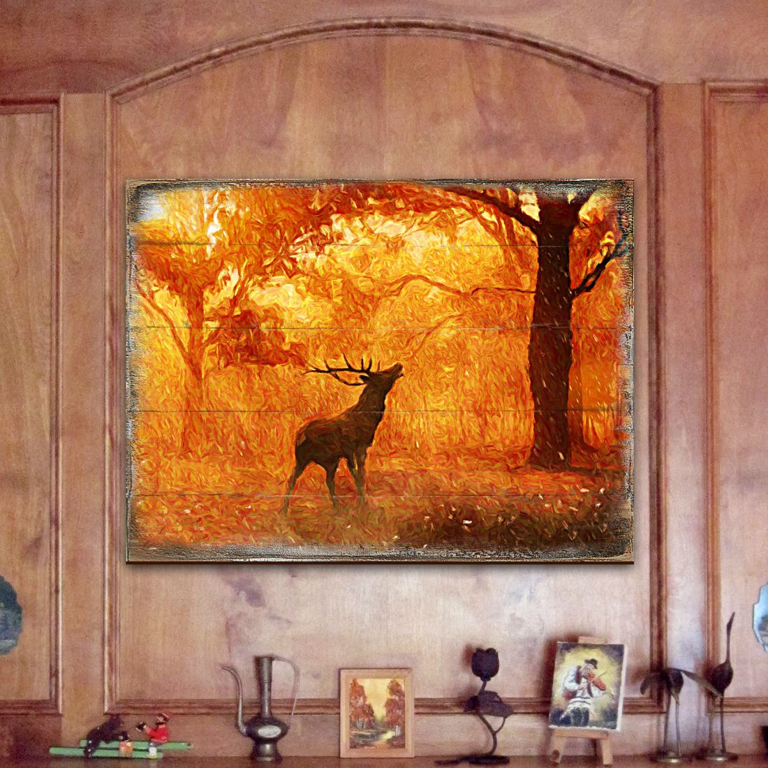 Forest Fire Art Wooden Wall Art by Nature Wonders - Nature Wildlife Decor  - 95291B