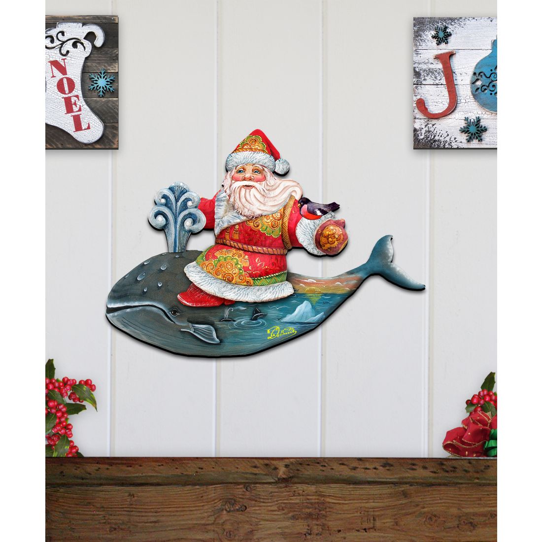 Whale Santa Christmas Door Decor by G. DeBrekht - Christmas Santa Snowman Decor - 8117827H