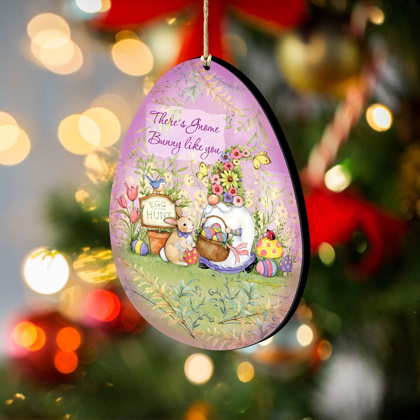 Bunny Garden Gnome Egg Wooden Ornaments by Susan Winget - Easter Spring Decor - 8471121-SW