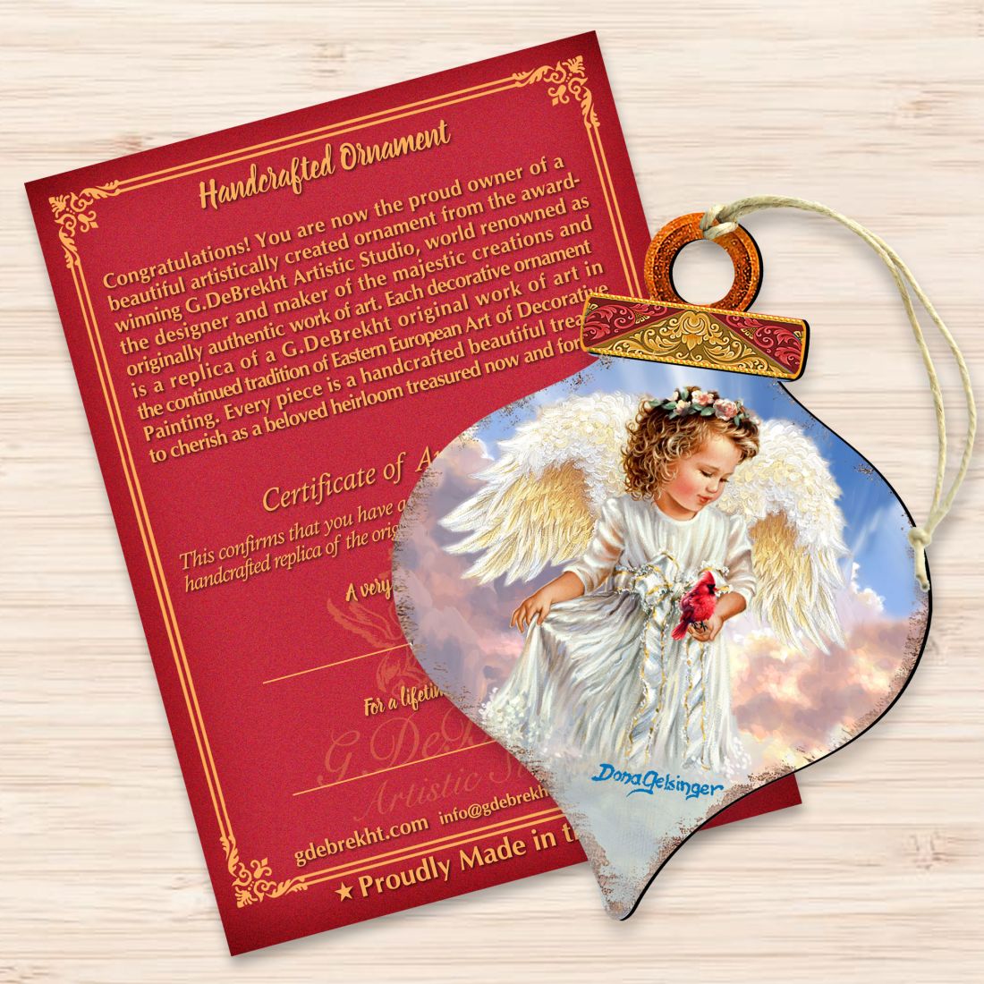 Angel with Cardinal Wooden Ornaments by Gelsinger - Nativity Holiday Decor - 8031154-DG