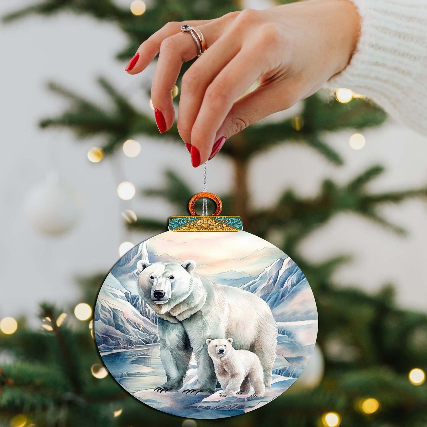Polar Bear in Snowy Bliss Wooden Ornaments by G.Debrekht - Wildlife Holiday Decor - 870049