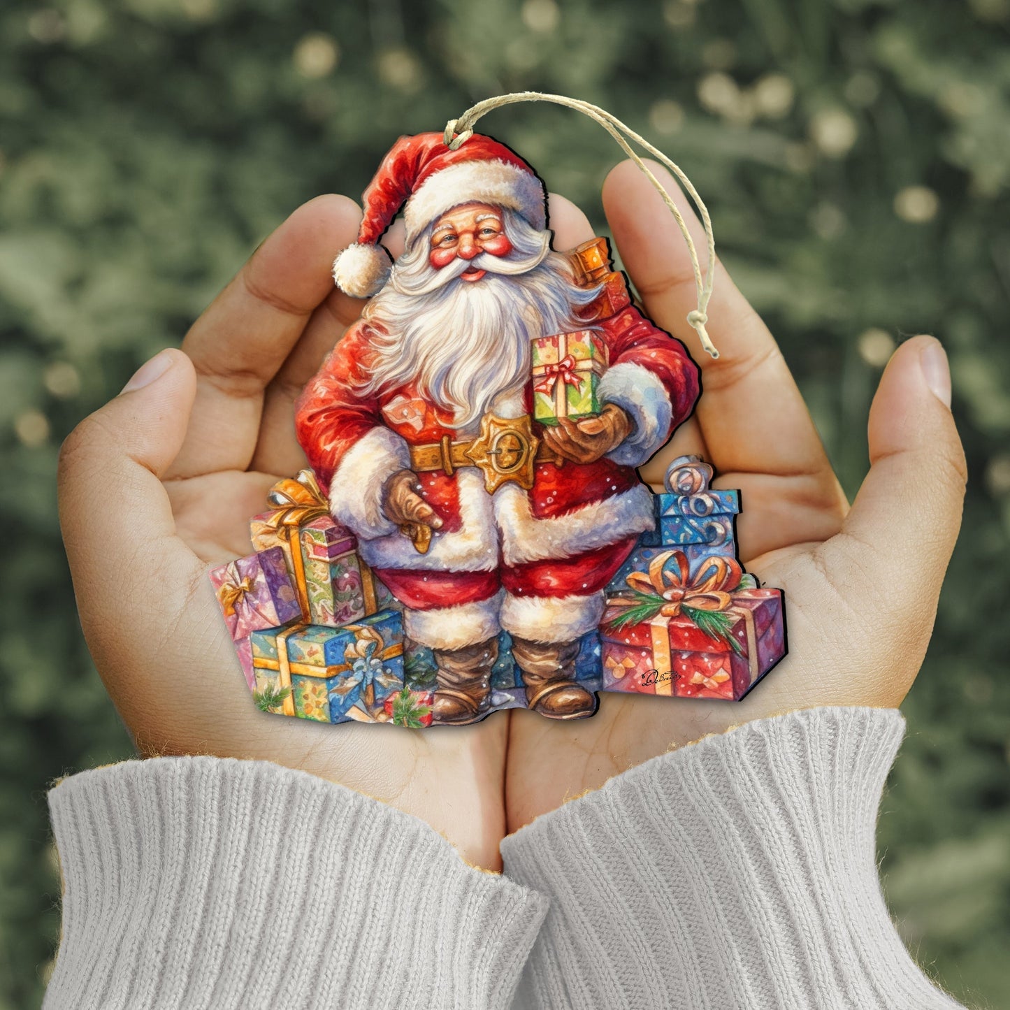 The Joy of Giving Wooden Ornaments by G. Debrekht Christmas Santa Snowman Decor - 8611081