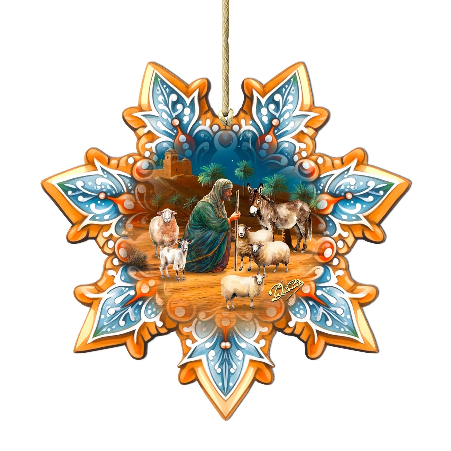 Joseph with Animals Snowflake Wooden Ornaments by G. Debrekht - Nativity Holiday Decor - 8688437