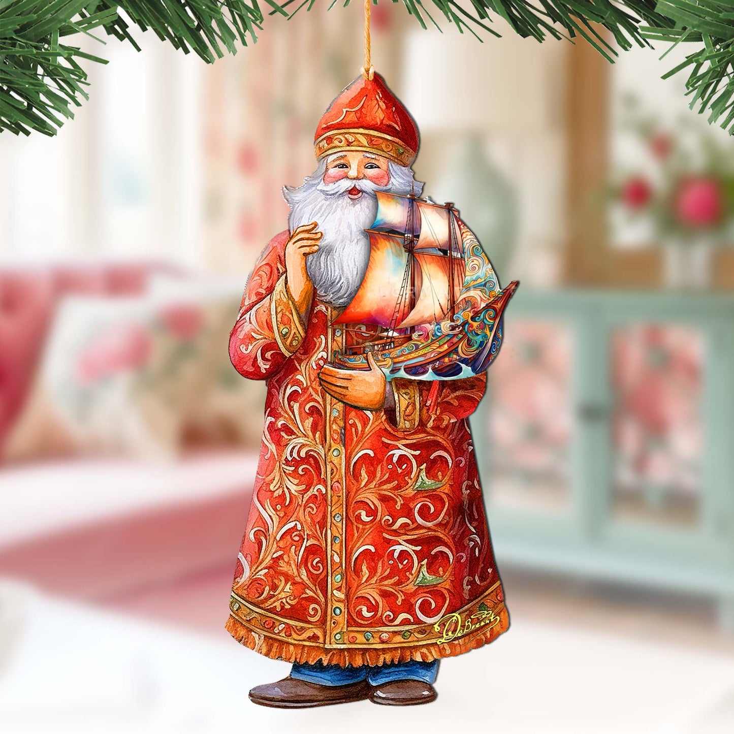 Holiday Cruise with Santa Wooden Ornaments by G. Debrekht - Christmas Santa Snowman Decor - 8691408