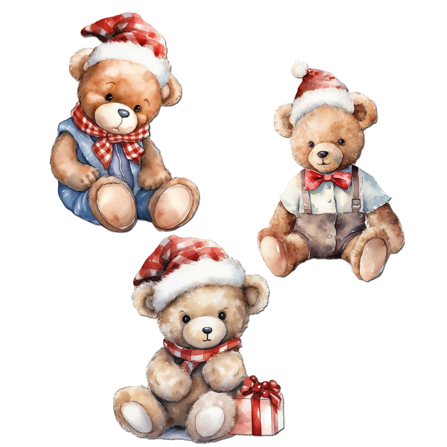 Christmas Teddy Bear Decorative Wooden Clip-on Ornaments Set of 3 by G. Debrekht - Christmas Decor - 8091011C-S3