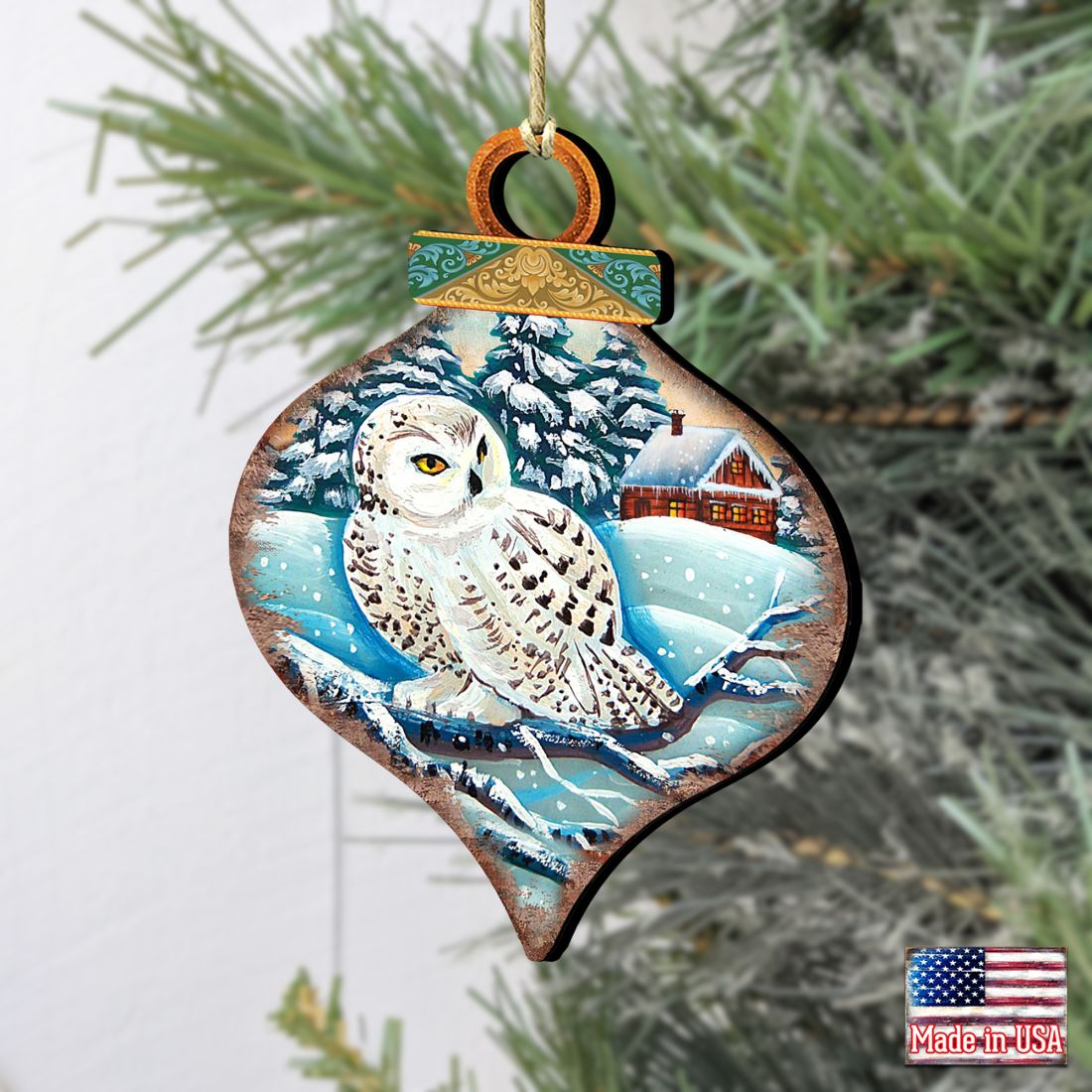 White Owl Drop Wooden Ornaments by G. DeBrekht - Wildlife Holiday Decor - 8035213
