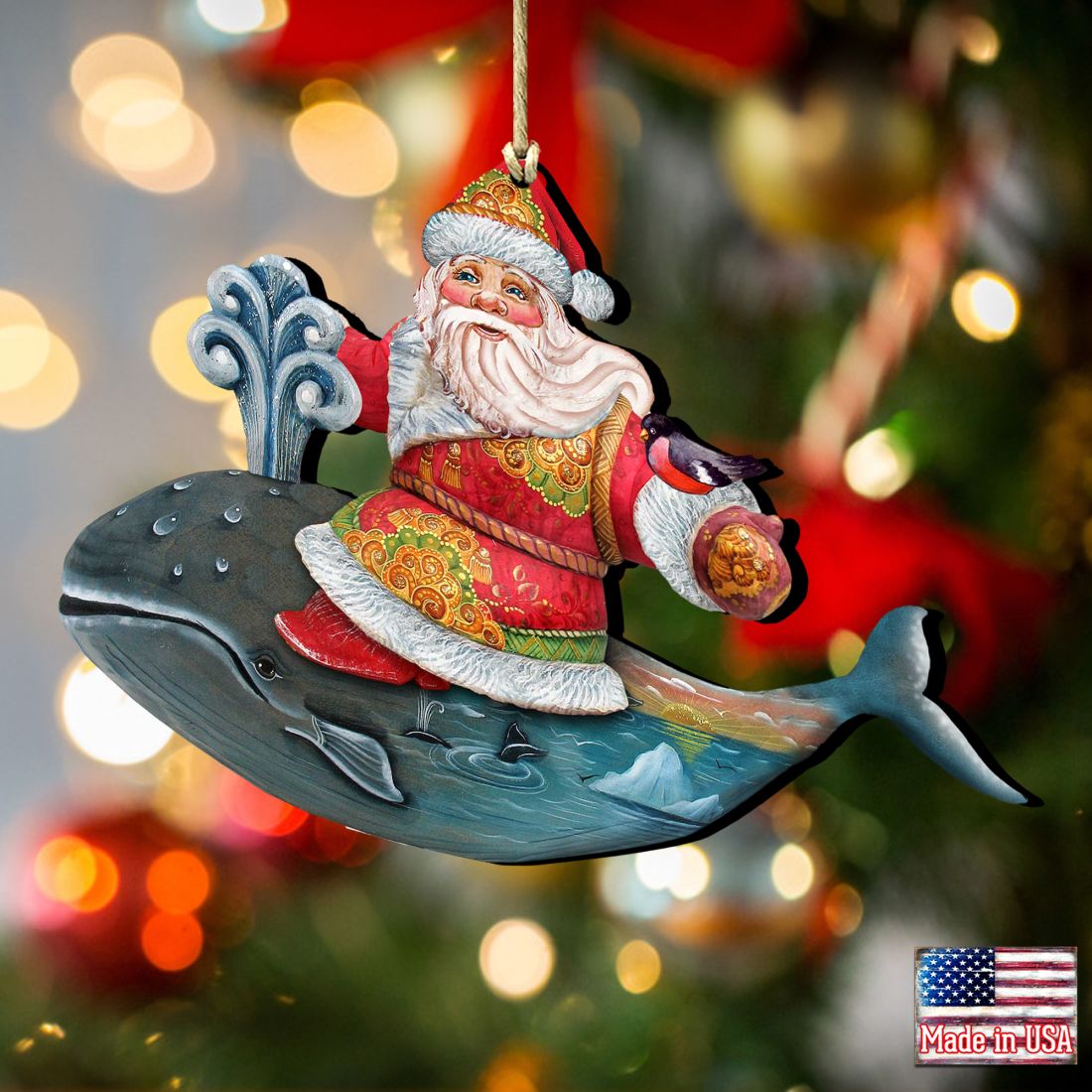 Whale Santa Wooden Ornaments by G. DeBrekht - Christmas Santa Snowman Decor - 8117827