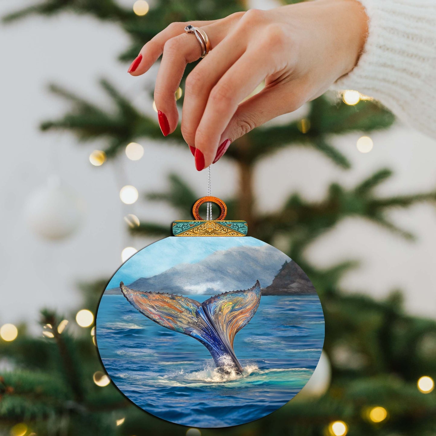 Iridescent Humpback's Tail Wooden Ornaments by G.Debrekht - Wildlife Holiday Decor - 870043