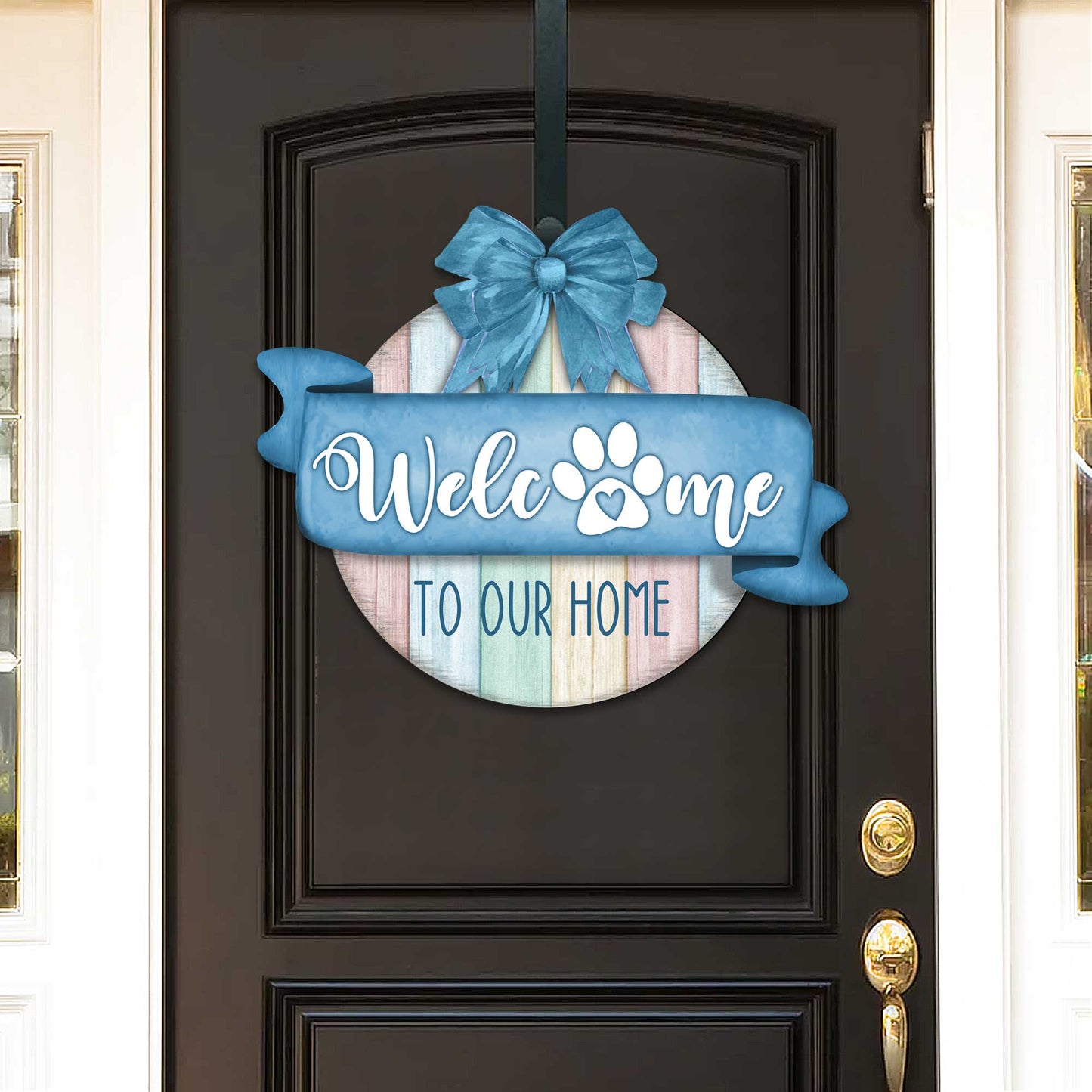 Front door welcome sign Dog lover porch wreath Main entrance Welcome sign - Wooden front porch decor - 933102H