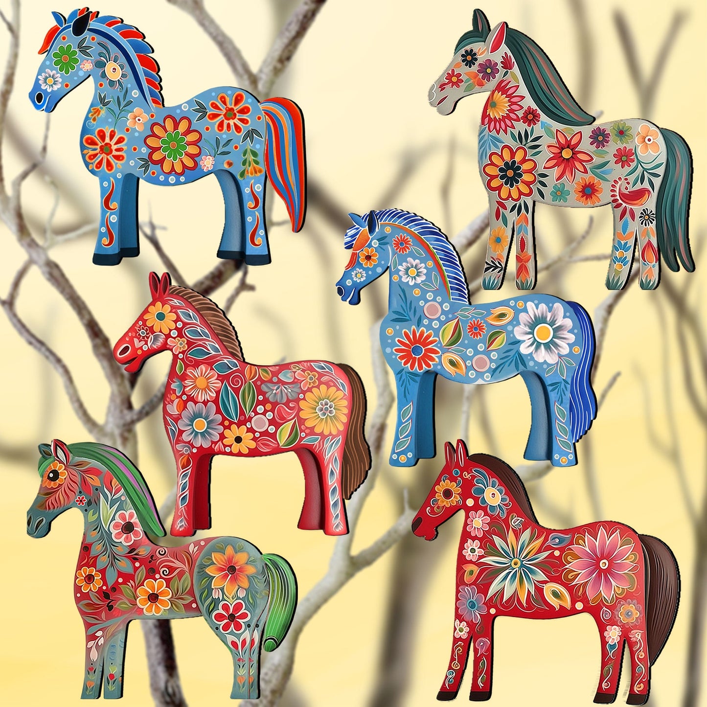 Danish Horses Decorative Wooden Clip-on Ornaments Set of 6 by G. Debrekht - Love Family Decor - 8090075C-S6