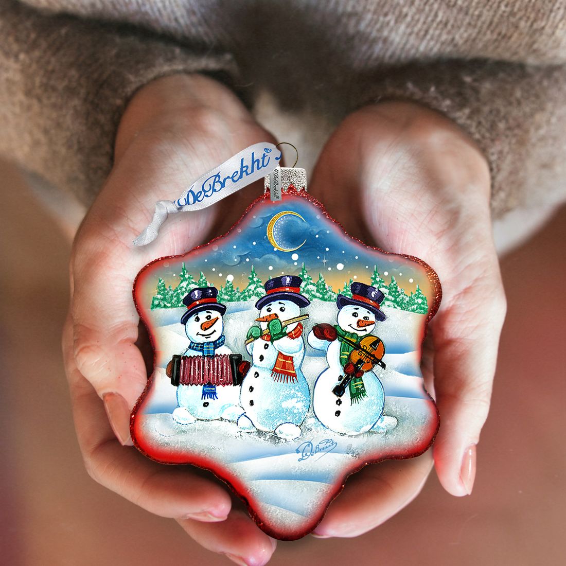 Village Celebration Snowman Snowflake Glass Ornament by G. DeBrekht - Christmas Decor - 754-013