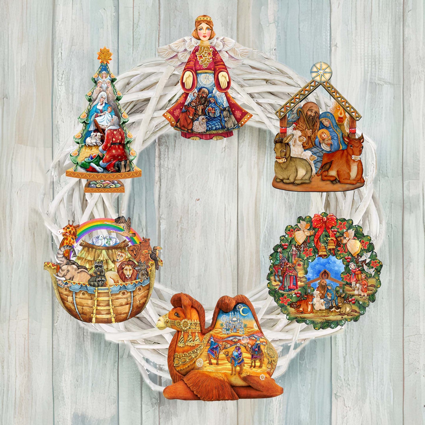 Nativity Decorative Wooden Clip-on Ornaments Set of 6 by G. Debrekht - Nativity Holiday Decor - 8090133C-S6
