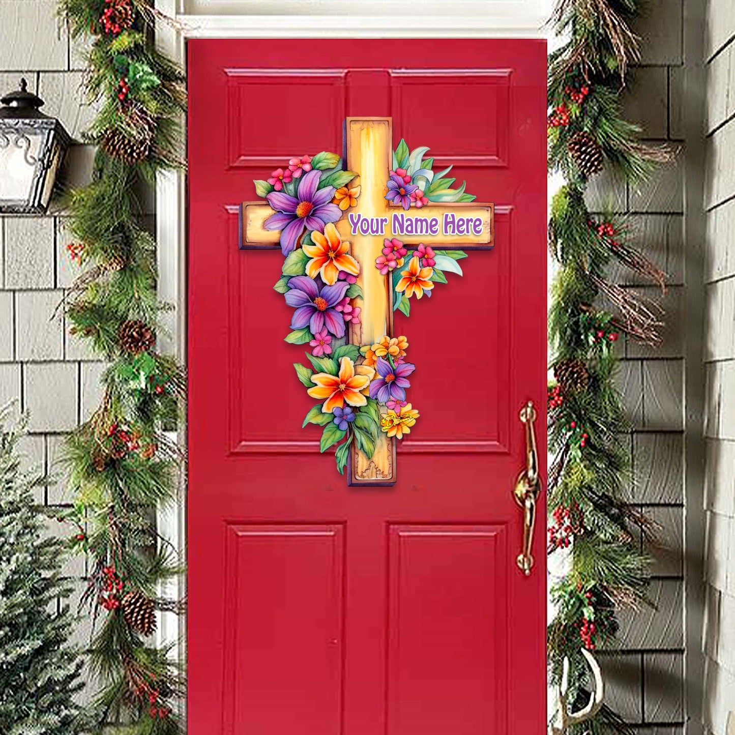Personalized Garden Serenity Cross Holiday Door Decor by G. Debrekht - Easter Spring Decor - 8688168-2HC