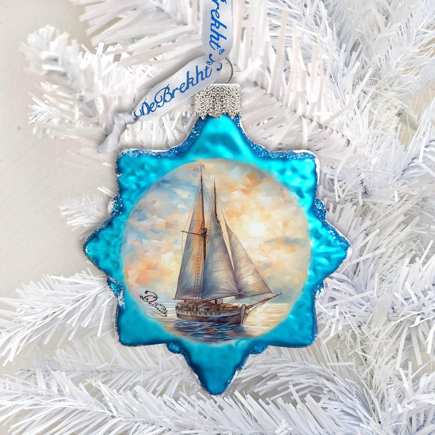 Coastal Decorations  Sailboat Keepsake Glass Ornaments by G. Debrekht - Coastal Holiday Decor - 777401