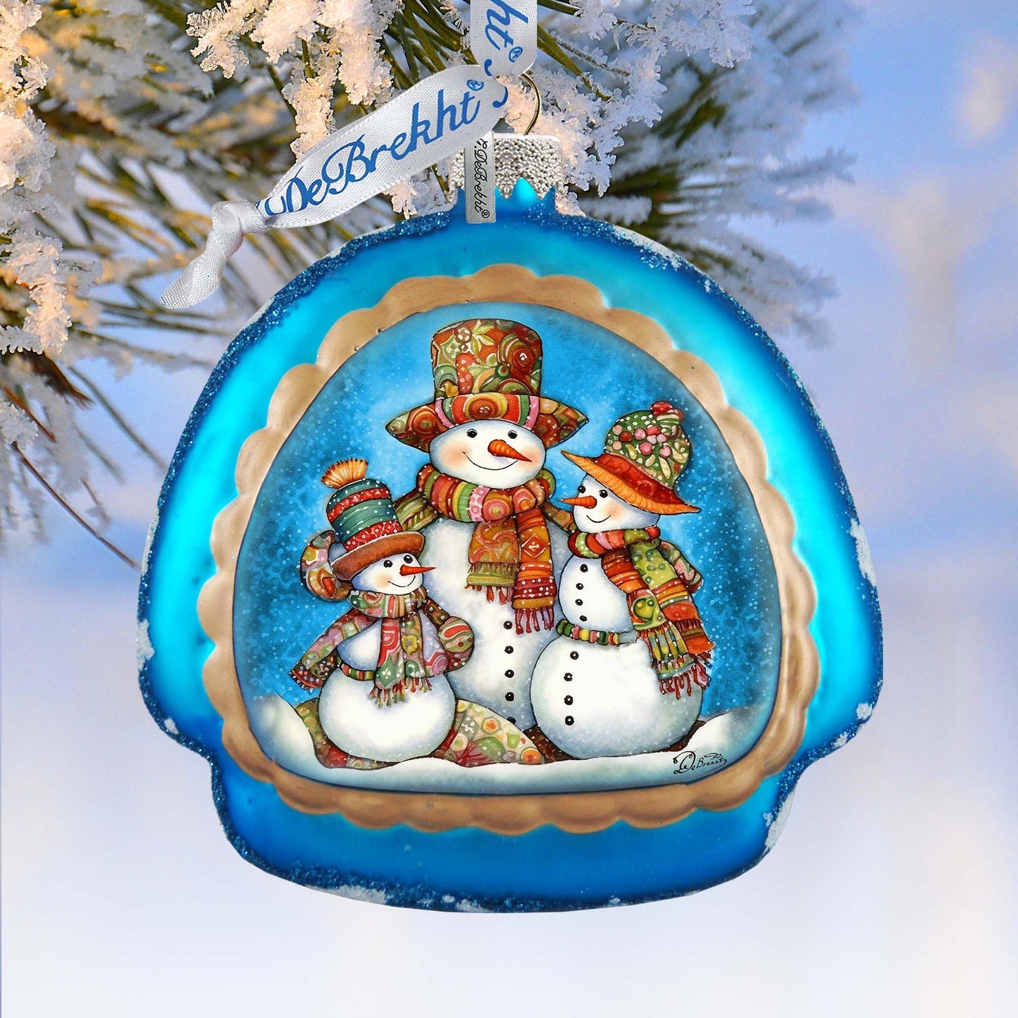 Snowman Family Rainbow Glass Ornament by G. Debrekht - Christmas Santa Snowman Decor - 756-020