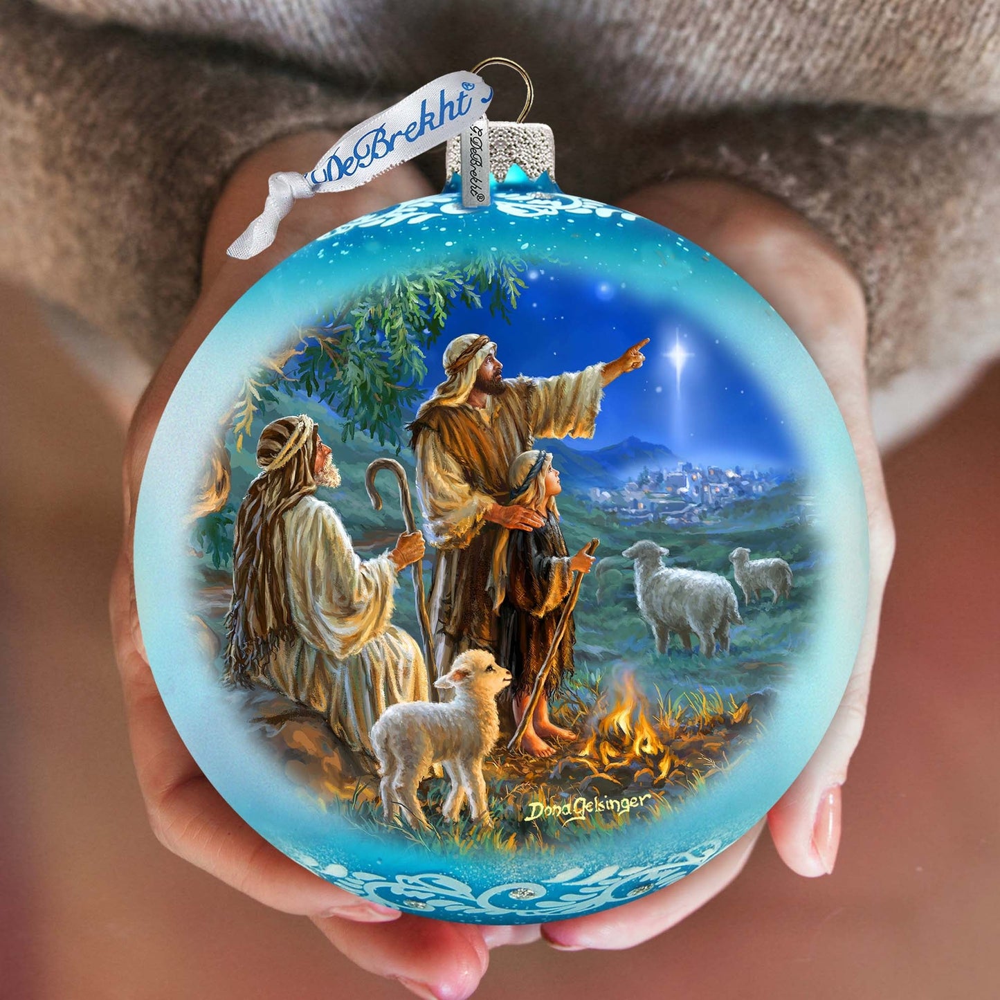 Shepherds Keeping Watch Lg Glass Ornament by D. Gelsinger - Nativity Holiday Decor - 73954