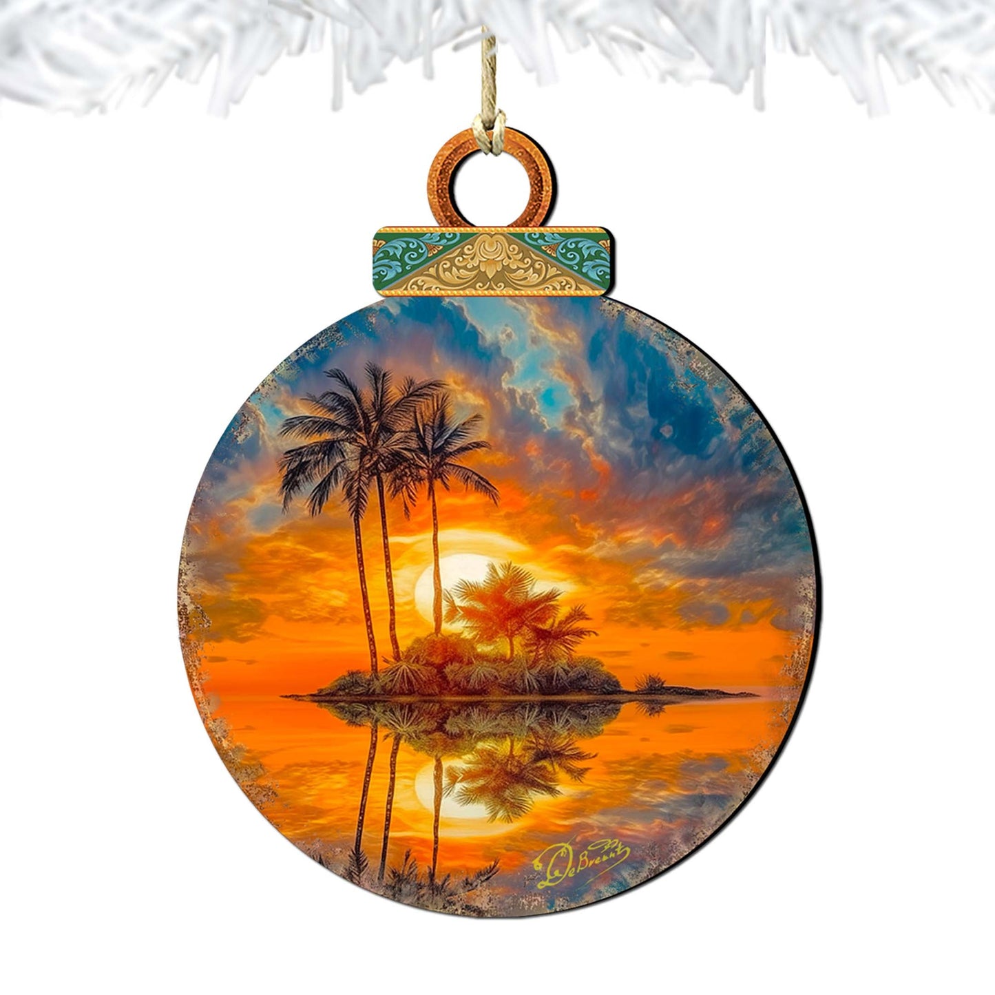 Coastal Christmas Decor - Ocean Sunset Wooden Ornaments by G. DeBrekht Coastal Holiday Decor - 8688171