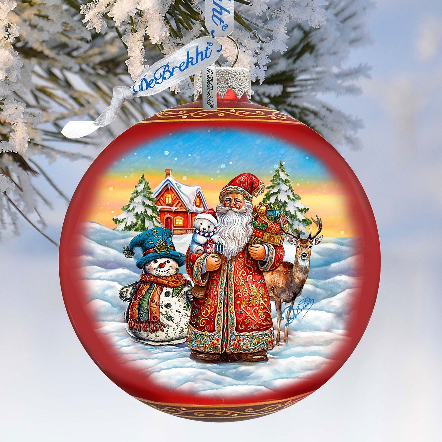Snowman Splendor Lg Glass Ornament by G.Debrekht - Christmas Santa Snowman Decor - 73944