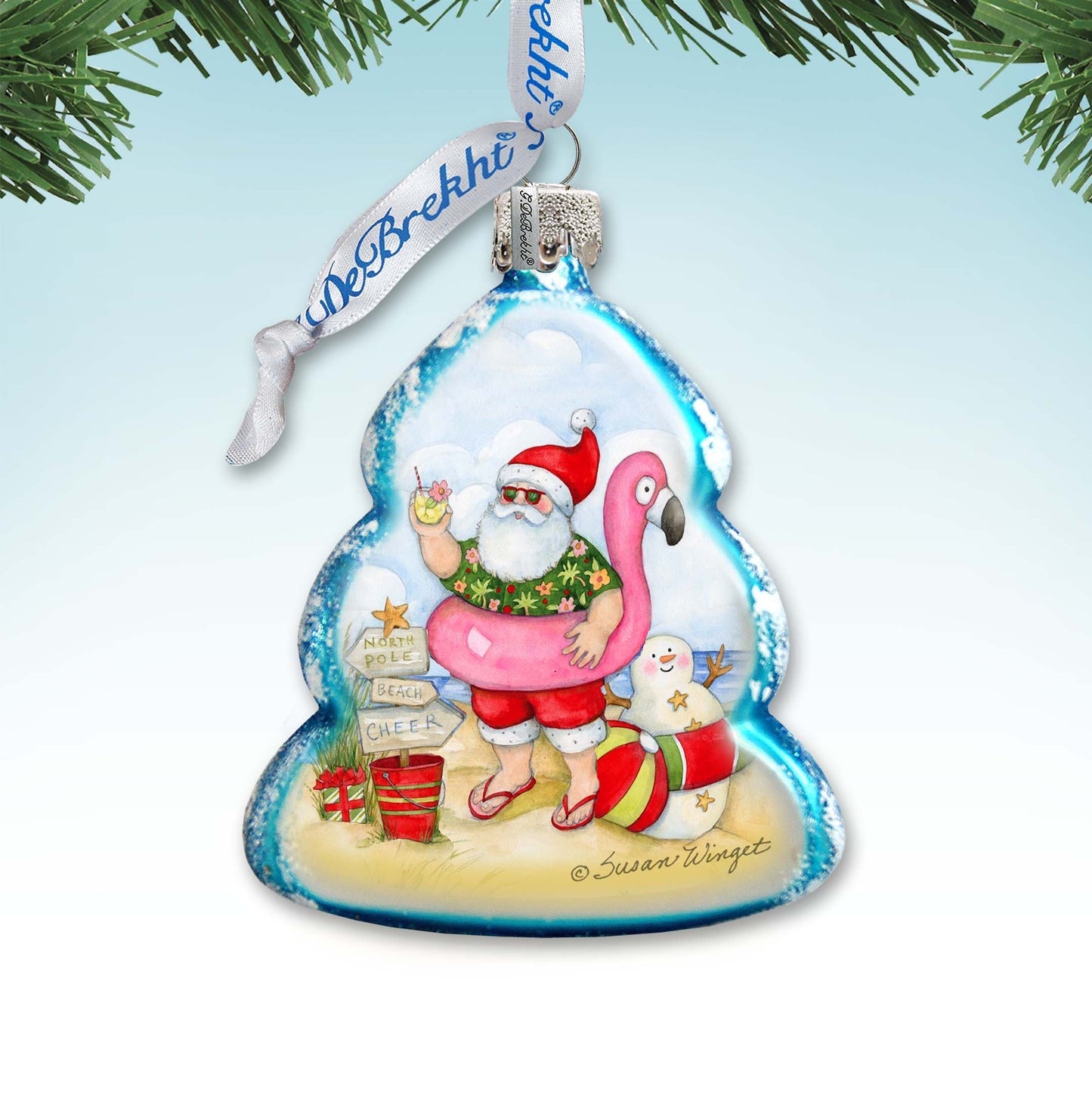 Santa with Flamingo Toy Mercury Glass Ornaments by Susan Winget - Christmas Decor - 776040-SW