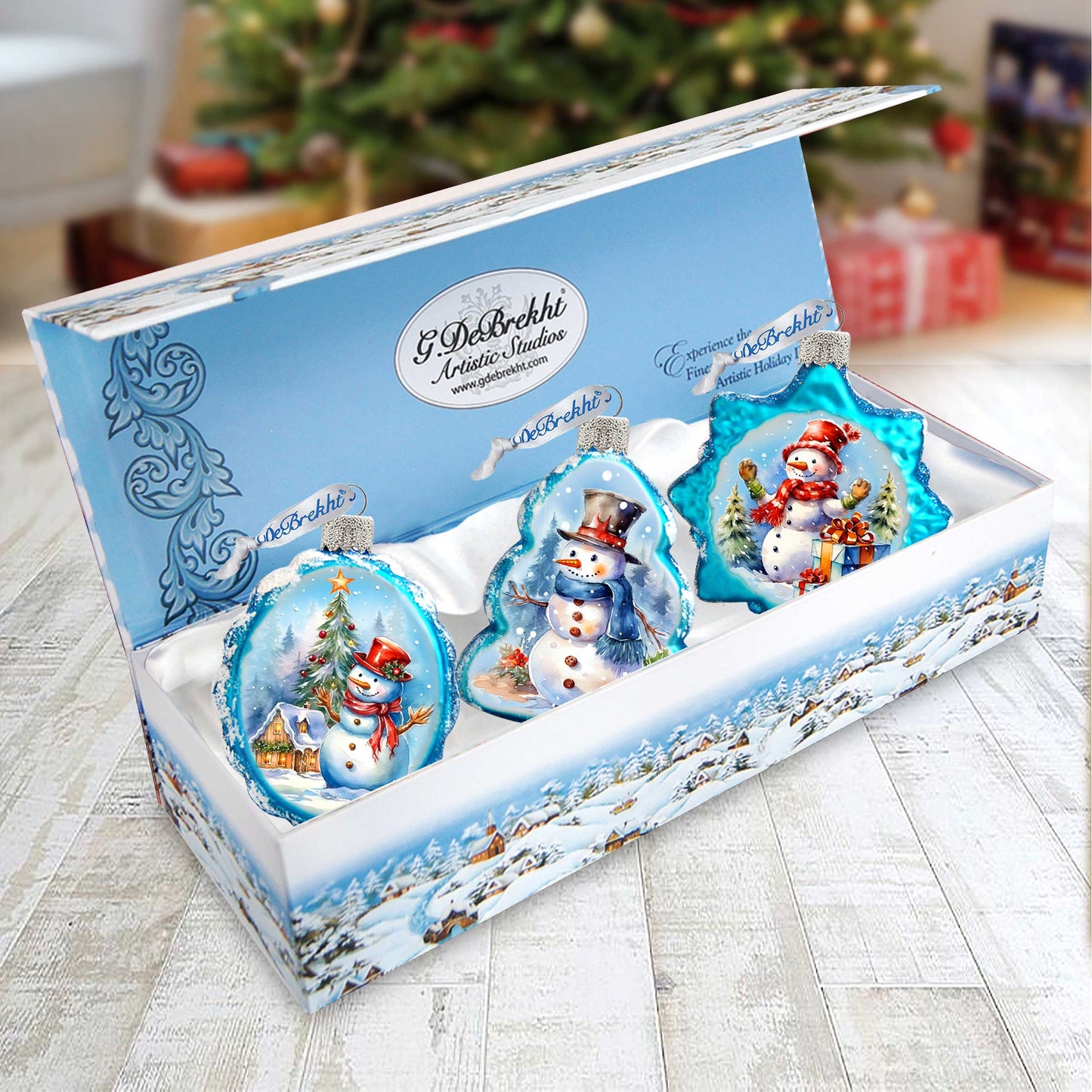 Snowmen Mercury Glass Ornaments Set of 3 by G. Debrekht - Christmas Santa Snowman Decor - 770148S3