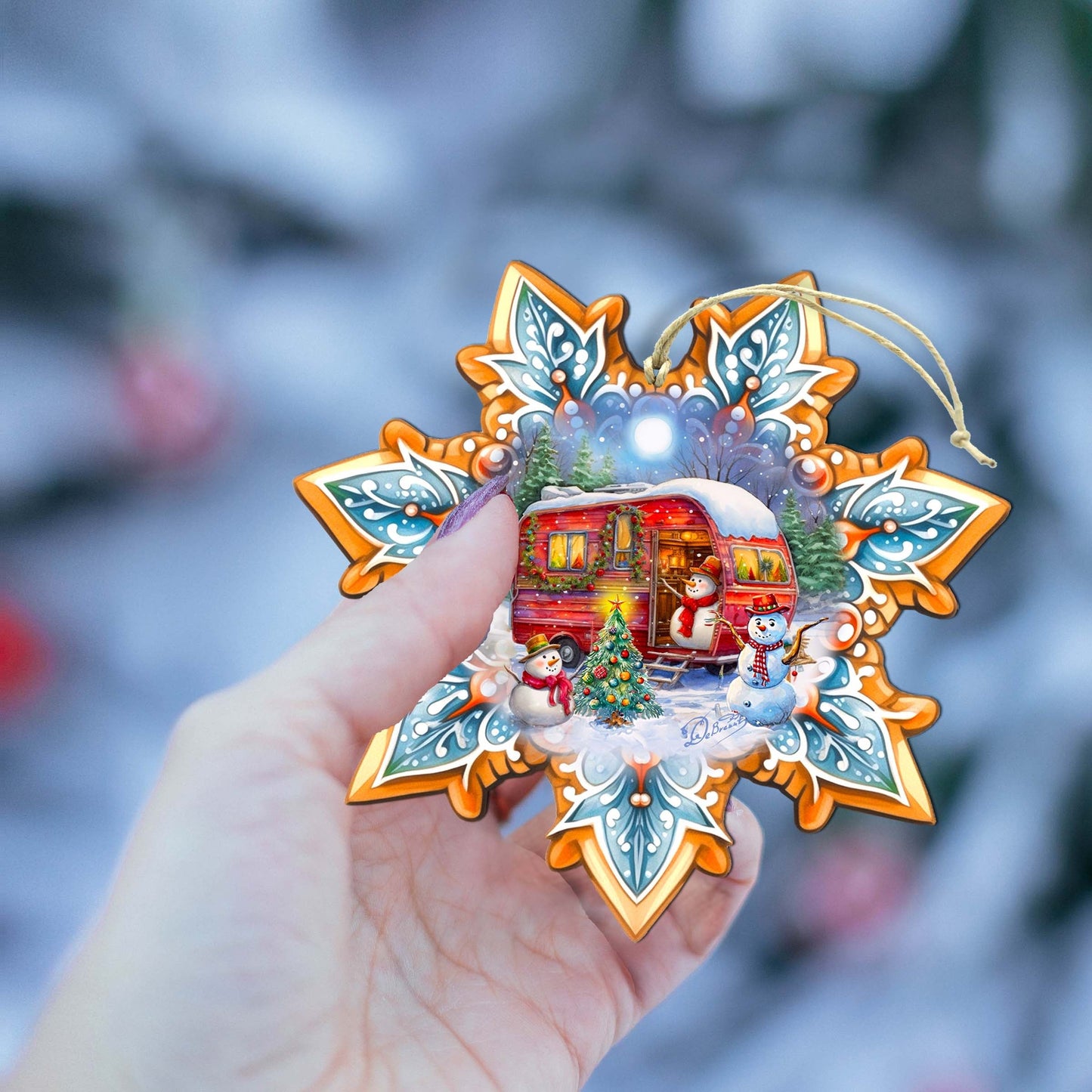 Snowman's Family Snowflake Wooden Ornaments by G. Debrekht - Christmas Santa Snowman Decor - 8688428