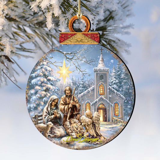 Nativity at The Chapel Wooden Ornaments by Gelsinger - Nativity Holiday Decor - 8021016-1606